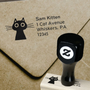 Quirky Cute Kitty Cat met Return Address Rubberstempel