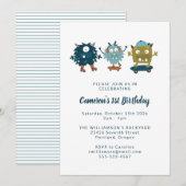 Quirky Cute Skateboard Monsters 1e verjaardag Kaart (Voorkant / Achterkant)