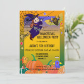 Quirky Cute Witch Kinder Halloween Party Invitatio Kaart (Staand voorkant)