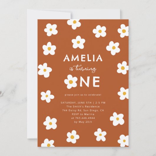 Quirky Daisy Girl 1e verjaardag Uitnodiging (Voorkant)