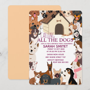 Quirky Dog Birthday Pawty Invitation Laten we Paw Kaart