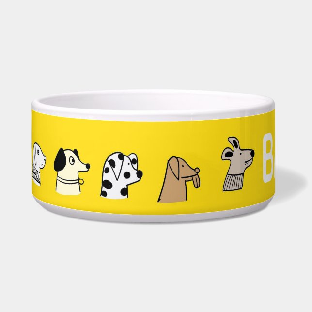 Quirky Dog Profile Pattern Yellow Personated Voerbakje (Links)