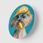 Quirky Dog Wall Clock with Sunglasses, Hat, and Ba Ronde Klok (Hoek)