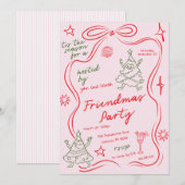 Quirky Doodle Christmas Friendmas Party Invitation Kaart (Voorkant / Achterkant)