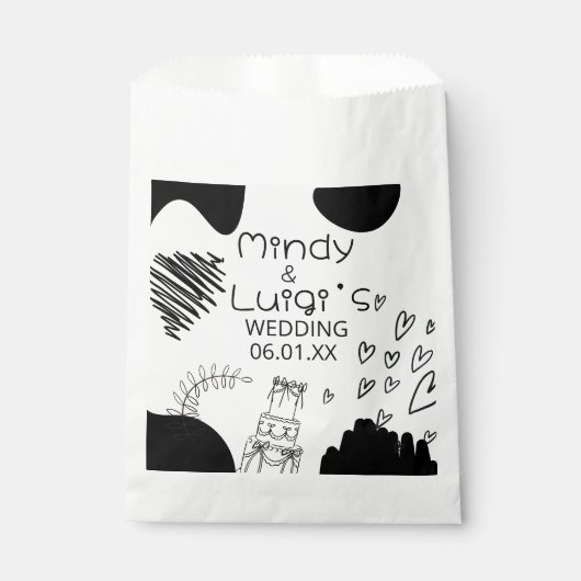 Quirky Doodle Shapes Script Wedding Bedankzakje (Voorkant)