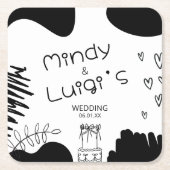Quirky Doodle Shapes Script Wedding Kartonnen Onderzetters (Voorkant)