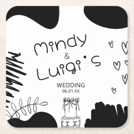 Quirky Doodle Shapes Script Wedding Kartonnen Onderzetters