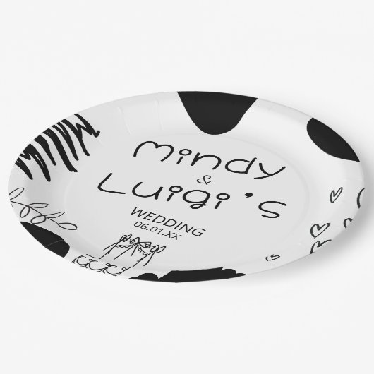 Quirky Doodle Shapes Script Wedding Papieren Bordje (Gekanteld)