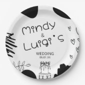 Quirky Doodle Shapes Script Wedding Papieren Bordje (Voorkant)