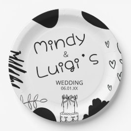 Quirky Doodle Shapes Script Wedding Papieren Bordje