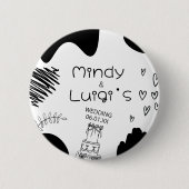 Quirky Doodle Shapes Script Wedding Ronde Button 5,7 Cm (Voorkant)