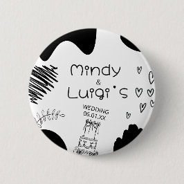 Quirky Doodle Shapes Script Wedding Ronde Button 5,7 Cm