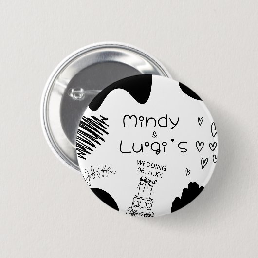 Quirky Doodle Shapes Script Wedding Ronde Button 5,7 Cm (Voorkant /achterkant)