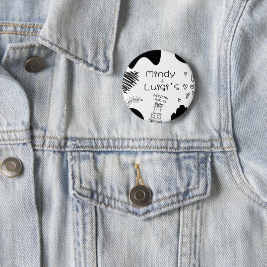 Quirky Doodle Shapes Script Wedding Ronde Button 5,7 Cm (In situ)