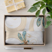 Quirky Dragonfly Patroon in Aqua en Goud Tissuepapier (Geschenk)