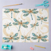 Quirky Dragonfly Patroon in Aqua en Goud Tissuepapier (Craft)