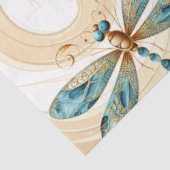 Quirky Dragonfly Patroon in Aqua en Goud Tissuepapier (Detail)