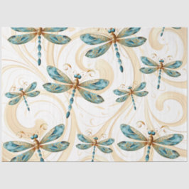Quirky Dragonfly Patroon in Aqua en Goud Tissuepapier