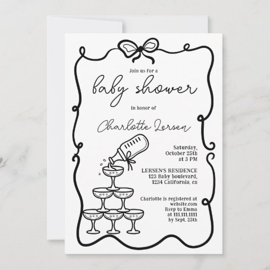 Quirky Drinks Tower Coquette Bow Baby Shower Kaart (Voorkant)