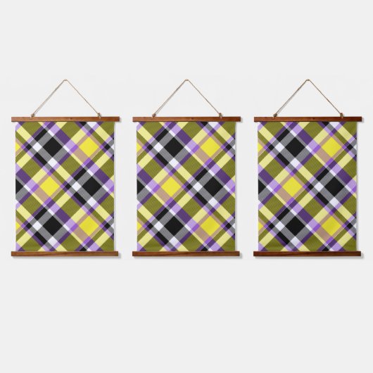 Quirky Eclectische Boho Nonbinary Plaid Pride Vlag Hangend Wandkleed (Driedubbel)