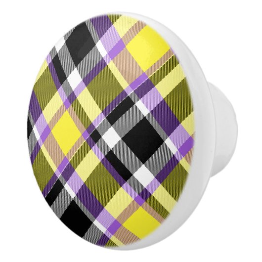 Quirky Eclectische Boho Nonbinary Plaid Pride Vlag Keramische Knop (Rechts)