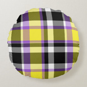 Quirky Eclectische Boho Nonbinary Plaid Pride Vlag Rond Kussen