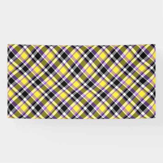 Quirky Eclectische Boho Nonbinary Plaid Pride Vlag Spandoek (Horizontaal)