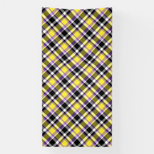 Quirky Eclectische Boho Nonbinary Plaid Pride Vlag Spandoek (Verticaal)