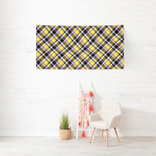 Quirky Eclectische Boho Nonbinary Plaid Pride Vlag Spandoek (Insitu)