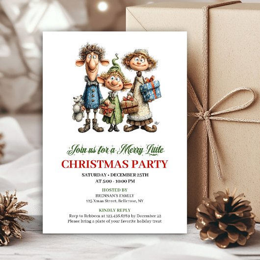 Quirky Family Holiday Party Printable Invitation Kaart