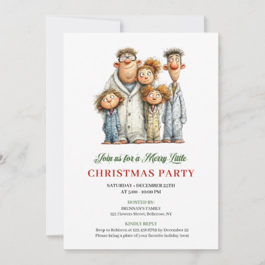 Quirky Family Modern Watercolor Holiday Invitation Kaart (Voorkant)