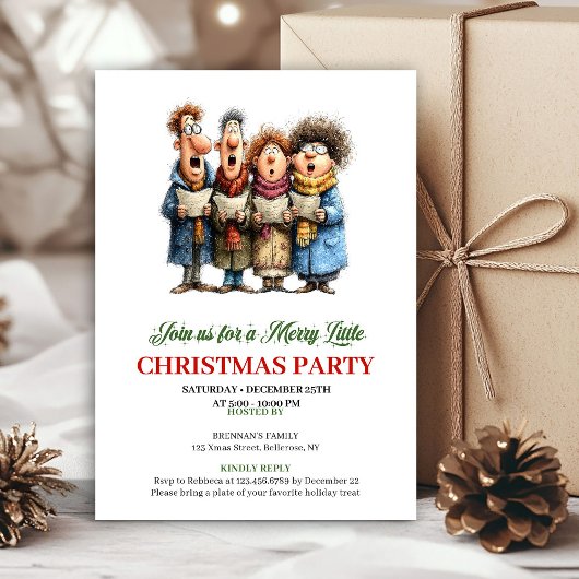 Quirky Family Red Green Holiday Party Invitation Kaart