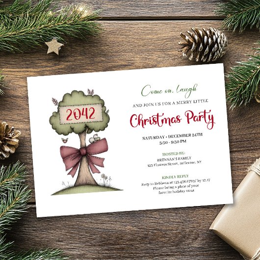 Quirky festive tree watercolor holiday invitation kaart