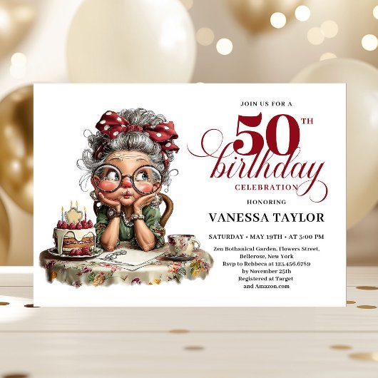 Quirky fifty celebration funny birthday lady kaart