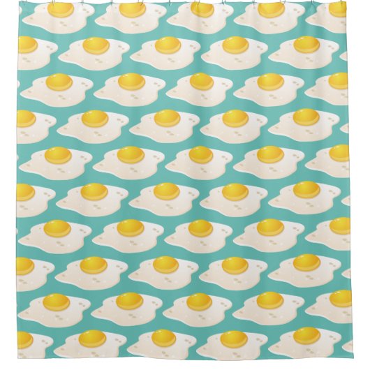 Quirky Fried Egg Graphic Pattern op Blauwgroen Douchegordijn (Voorkant)