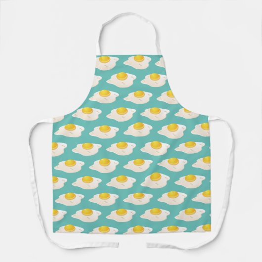 Quirky Fried Egg Graphic Pattern op Blauwgroen Schort (Voorkant)
