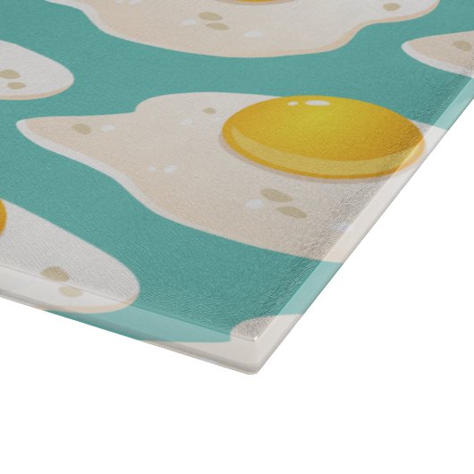 Quirky Fried Egg Graphic Pattern op Blauwgroen Snijplank (Hoek)