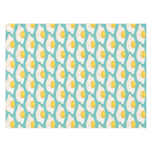 Quirky Fried Egg Graphic Pattern op Blauwgroen Tafelkleed (Voorkant (Horizontaal))