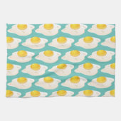 Quirky Fried Egg Graphic Pattern op Blauwgroen Theedoek (Horizontaal)