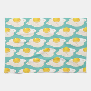 Quirky Fried Egg Graphic Pattern op Blauwgroen Theedoek