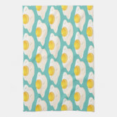 Quirky Fried Egg Graphic Pattern op Blauwgroen Theedoek (Verticaal)