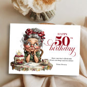 Quirky fun 50 lady greeting whimsical birthday kaart