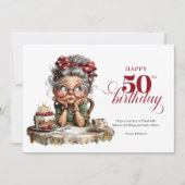 Quirky fun 50 lady greeting whimsical birthday kaart (Voorkant)