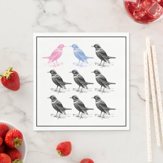 Quirky Fun Blue Roze Black Bird Servet (Insitu)