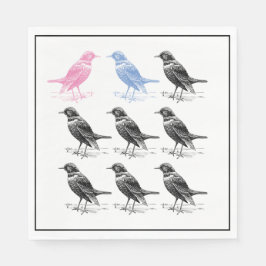 Quirky Fun Blue Roze Black Bird Servet