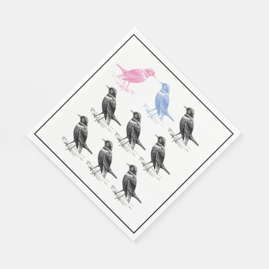 Quirky Fun Blue Roze Black Bird Servet (Hoek)