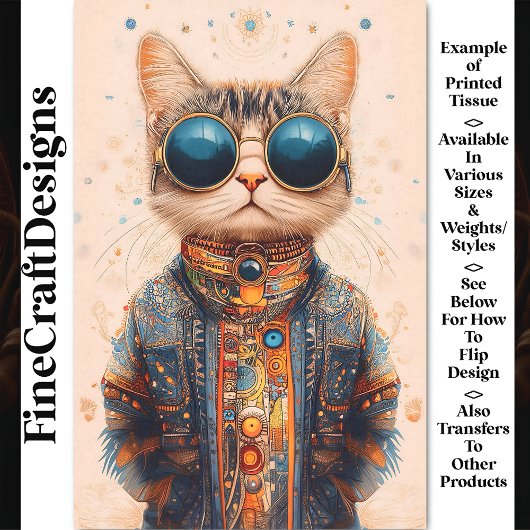 Quirky Fun Cool & Cute Cyberpunk Kat BC5 Découpage Tissuepapier