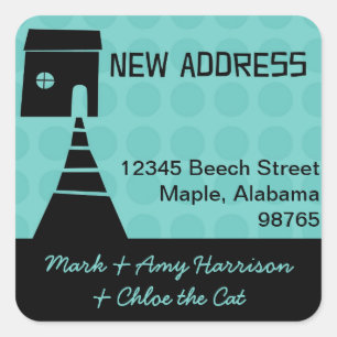 Quirky Fun New Address Turquoise Vierkante Sticker