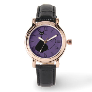 Quirky Funny Black Cat Feline Horloge