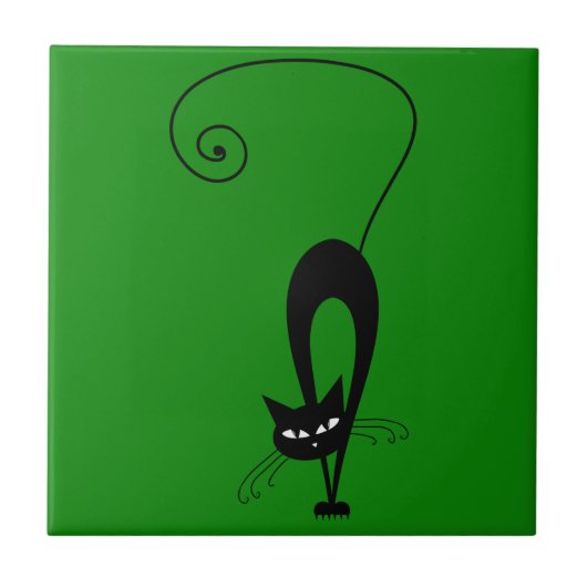 Quirky Funny Black Cat Feline Tegeltje (Voorkant)